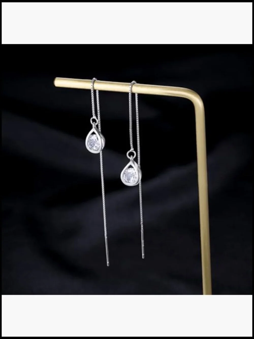 Solid 925 Sterling Silver CZ Droplet Chain Dangle Earrings Threader Teen Jewelry